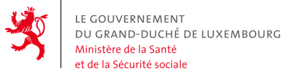 Logo officiel du gouvernement du Grand-Duché de Luxembourg, ministère de la Santé et de la Sécurité sociale : lion rouge stylisé à gauche et texte noir et rouge à droite «LE GOUVERNEMENT DU GRAND-DUCHÉ DE LUXEMBOURG Ministère de la Santé et de la Sécurité sociale».